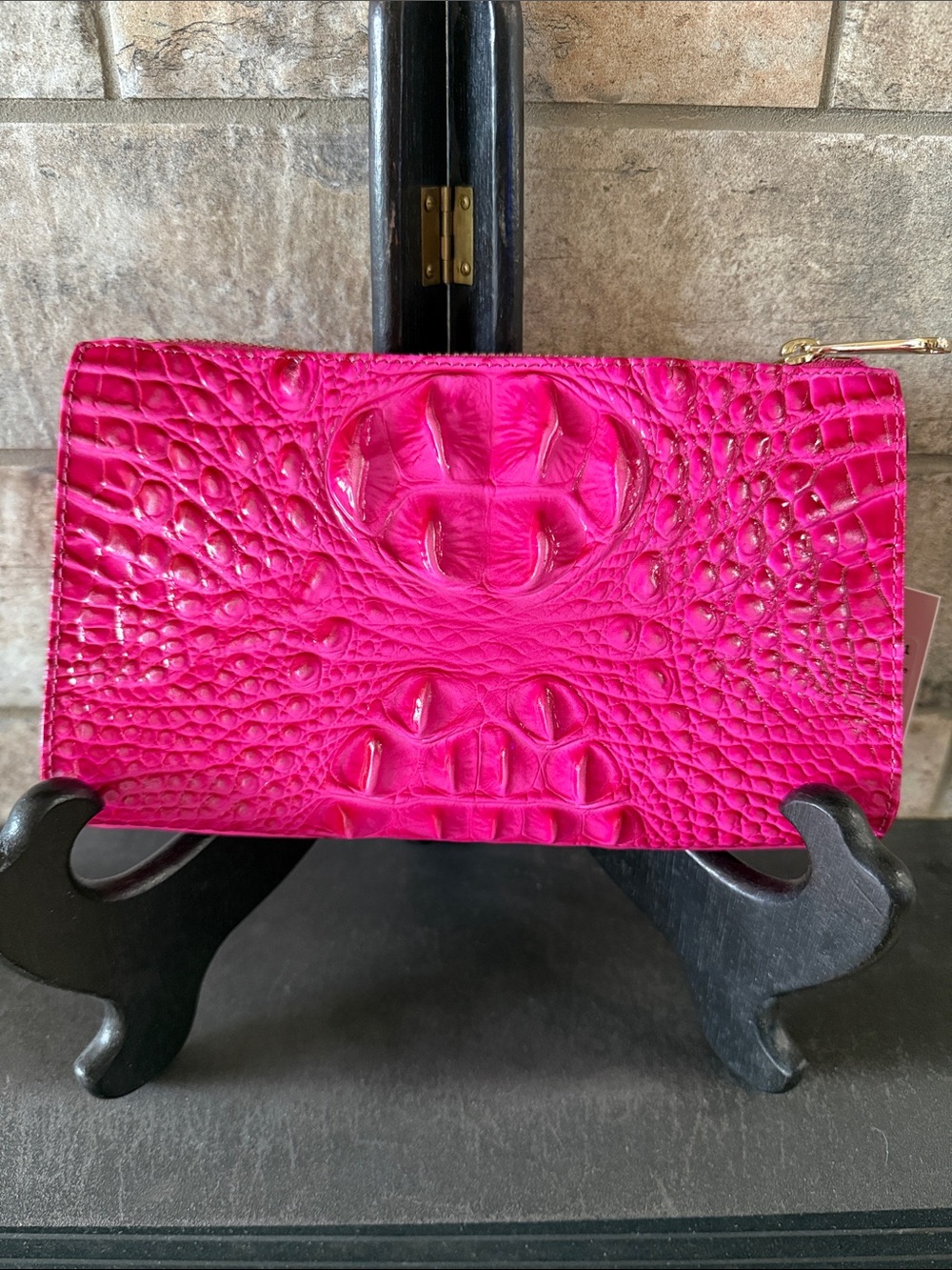 Brahmin Daisy Fuchsia “Affection” Croc-Embossed Leather Wristlet - Picture 2 of 6